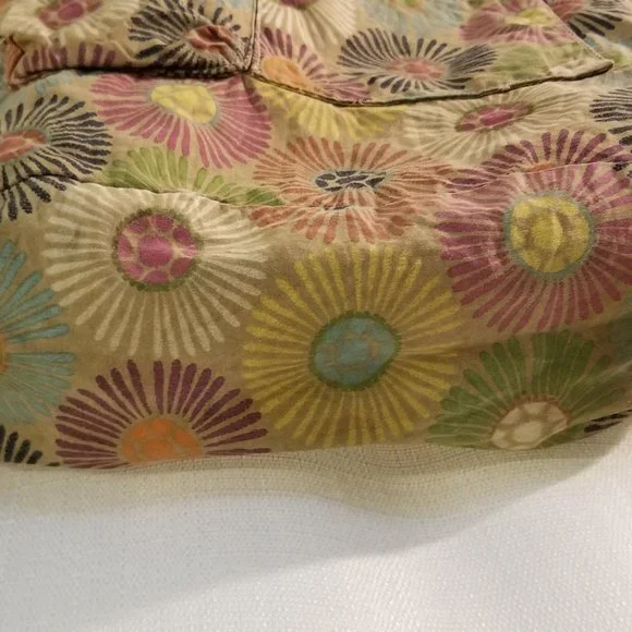 Cream Knit Canvas Floral Pattern Satchel Bag - Picture 9 of 12